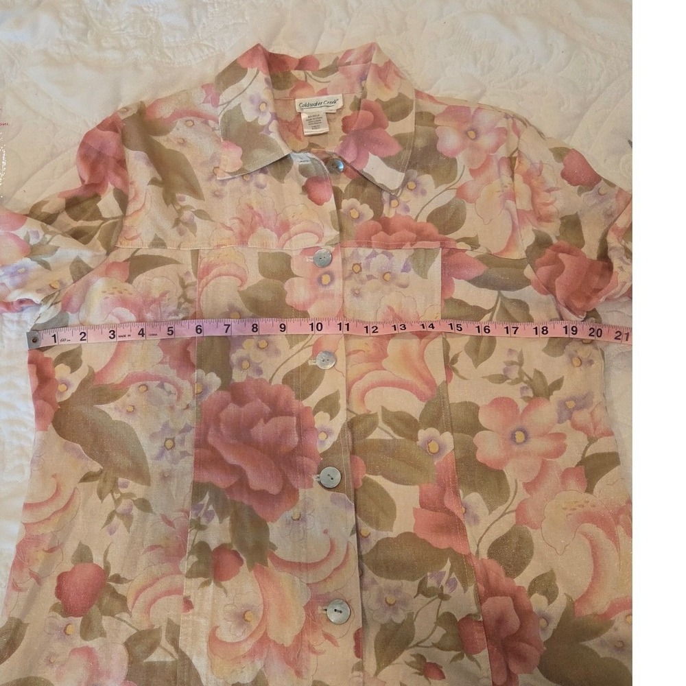 Coldwater Creek Womens Cottage core Linen Button Front Shirt Jacket Medium Pink - Picture 5 of 11